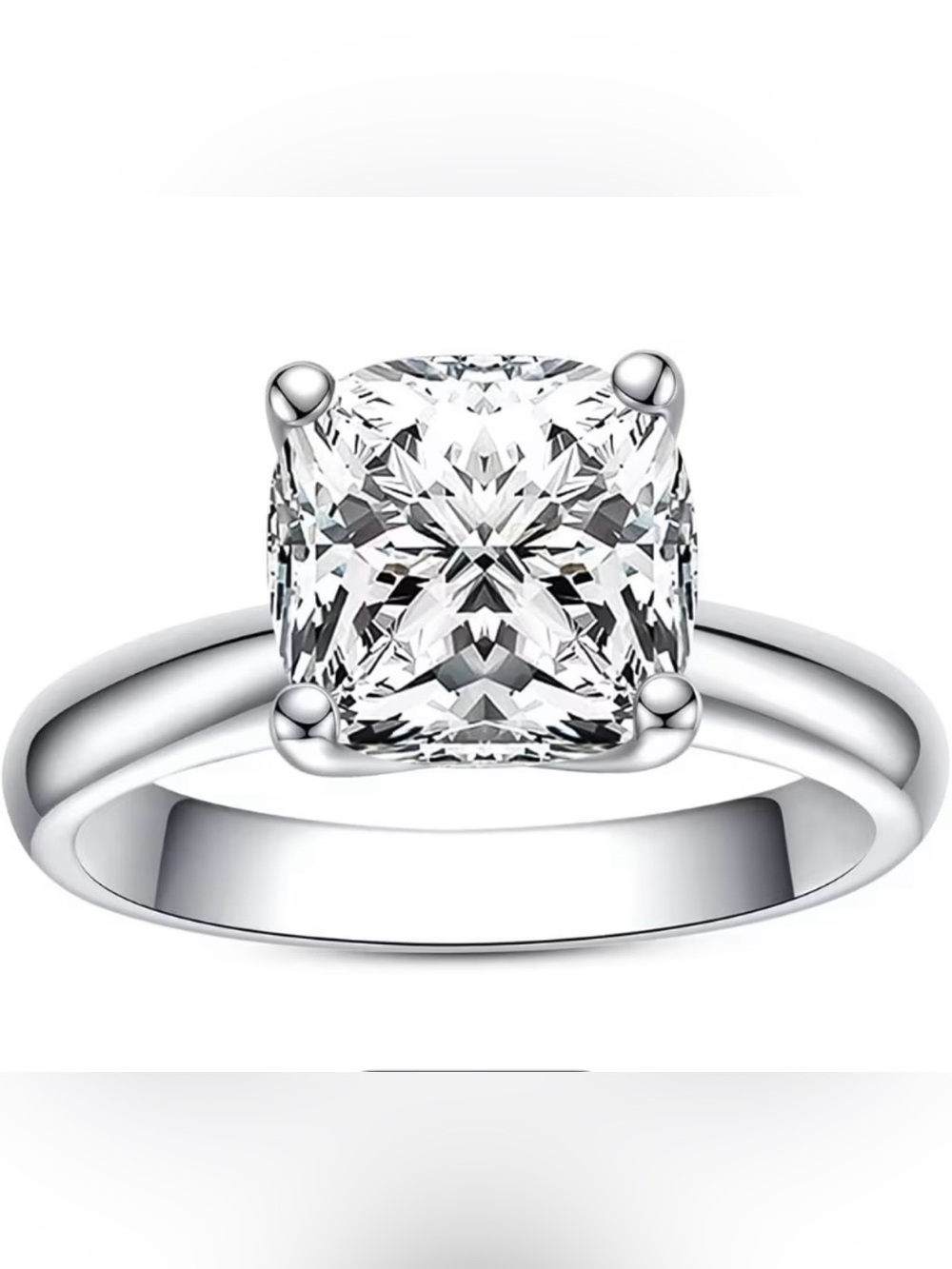 Solitaire Cushion-Cut White Stone Ring - Elegant Women's Jewelry